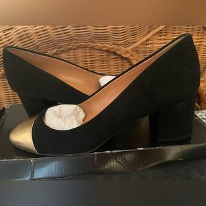 J Crew black suede pumps with leather gold toe - Size 8 1/2 retail $118